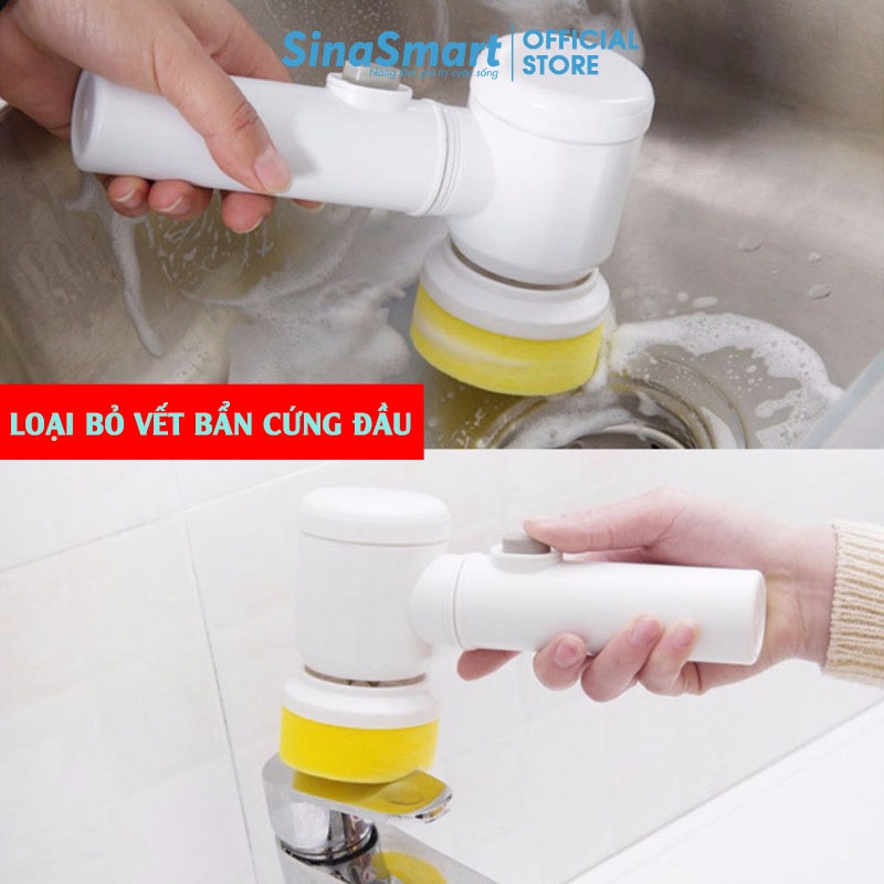 Máy cọ rửa mini cầm tay 5 in 1 vệ sinh nhà bếp - nhà tắm với 3 đầu thay thế, Máy vệ sinh cọ rửa đa năng sạc USB