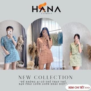 Set áo croptop chân váy kẻ caro có lớp lót chất liệu vải thô mát không nhăn đẹp hiện đại 3 màu Hana – Mã S099