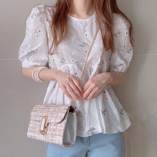 SUXI Áo Thun Tay Ngắn Cổ Tròn Dáng Rộng Thêu Họa Tiết Đơn Giản Phong Cách Hàn Quốc Thời Trang Mùa Hè