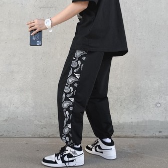 Quần Thể Thao Ống Suông Phối Dây Rút In Họa Tiết Phong Cách Hip Hop Hàn Quốc