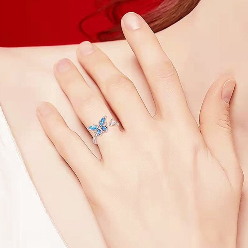 Nhẫn Mạ Vàng Trắng Hình Bướm Xoay Được Giúp Giảm Căng Thẳng