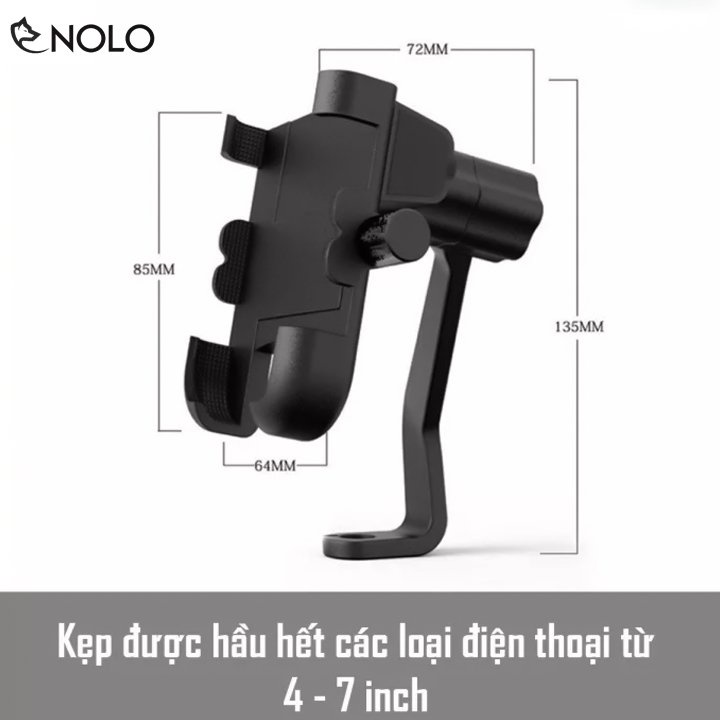 Giá Đỡ Kẹp Điện Thoại Xe Máy Xoay 360 Độ Mã C2 Cho Kích Thước Từ 4 – 7 Inch Chất Liệu Hợp Kim Phủ Sơn Tĩnh Điện