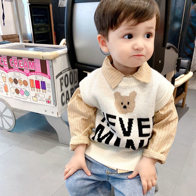 Áo len không tay in chữ phong cách hàn quốc mới dành cho bé trai
