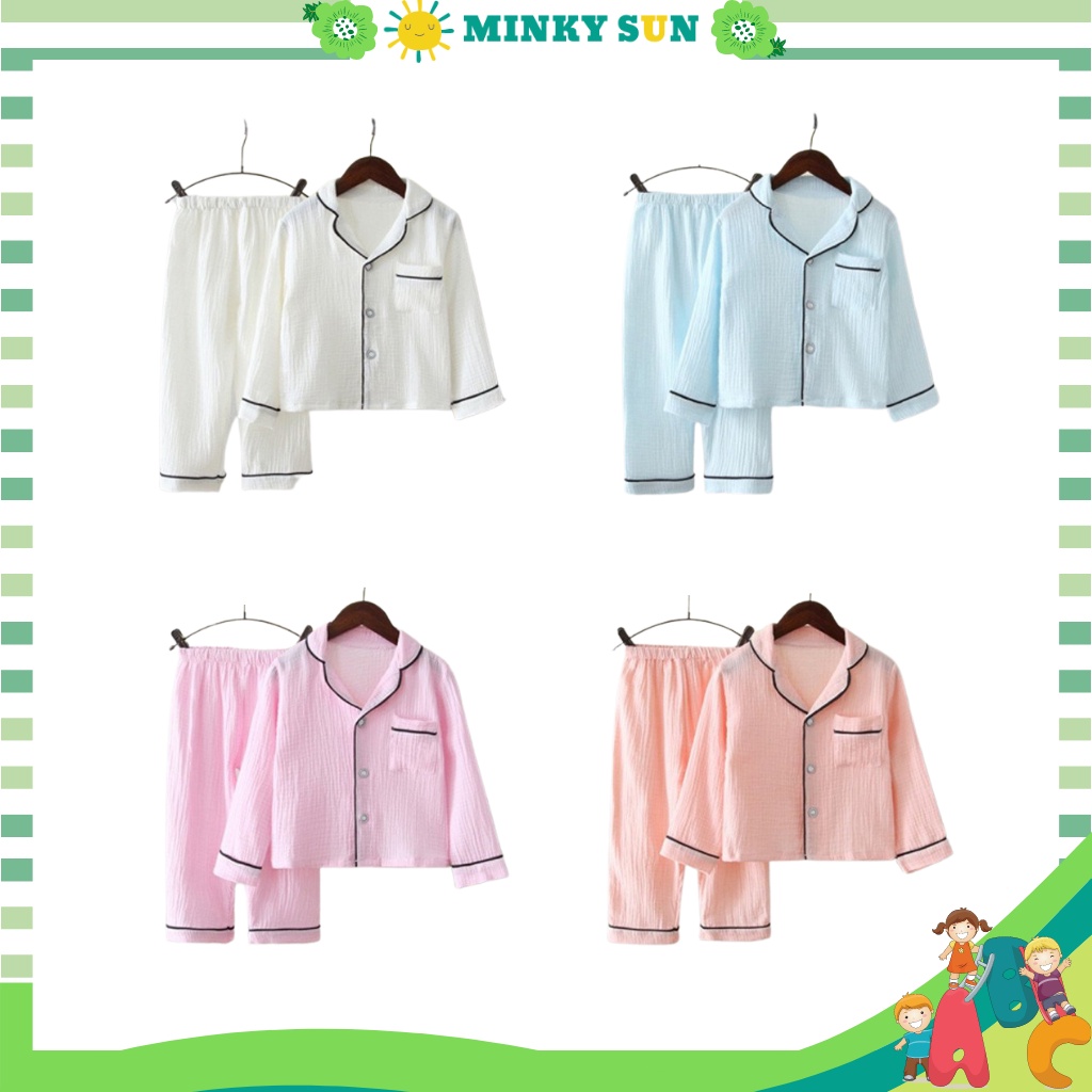 Bộ ngủ cho bé, Bộ Pijama đũi nhăn dài tay cho bé trai và bé gái từ 6-27kg