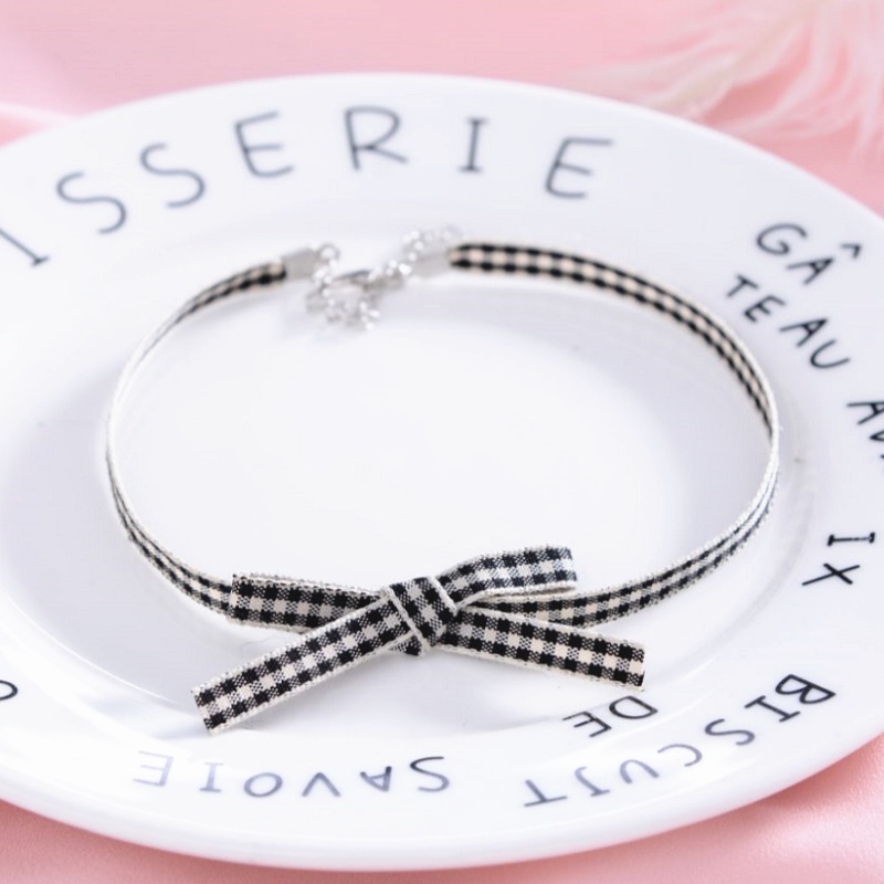 Vòng Cổ Choker Ngắn Xương Quai Xanh Thắt Nơ Họa Tiết Caro Phong Cách Đường Phố Cho Nữ