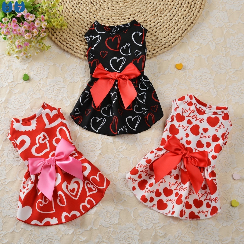 Đầm Xòe In Họa Tiết Trái Tim Đáng Yêu Cho Thú Cưng 27 Pet