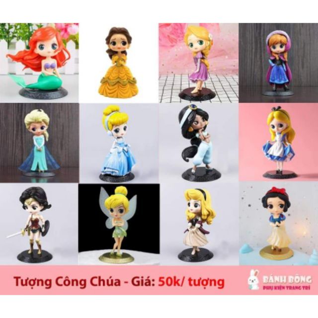 Tượng Công Chúa Búp Bê Trang Trí Bánh Kem Nhựa Đặc Nàng Tiên Cá Elsa Anna Belle Lọ Lem Alice Bạch Tuyết Tóc Mây Jasmine