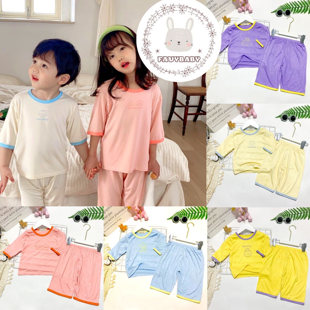 Bộ Tay Lửng Quần Lửng MINKY MOM Chính Hãng Bé Trai Bé Gái Thun Lạnh Đơn Sắc Hoạ Tiết Baby Bé 0 1 2 3 4 5 Tuổi - Favybaby