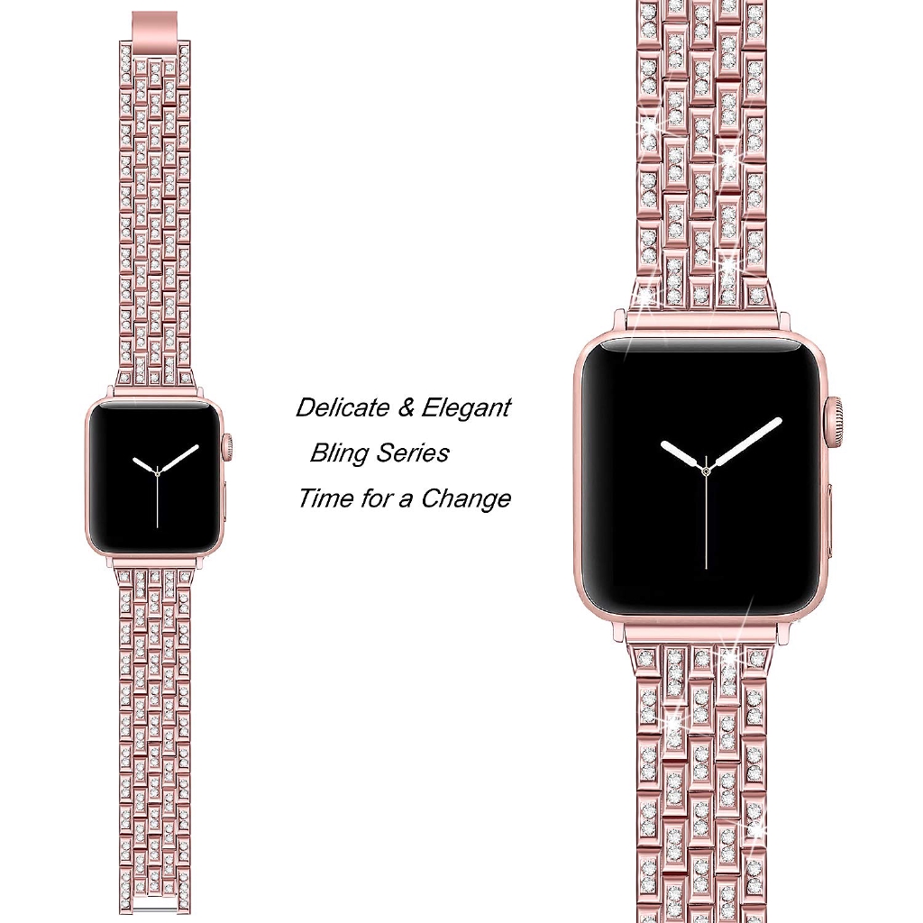 Dây đeo bằng inox đính đá thời trang thay thế cho Apple Watch 38mm 42mm 40mm 44mm