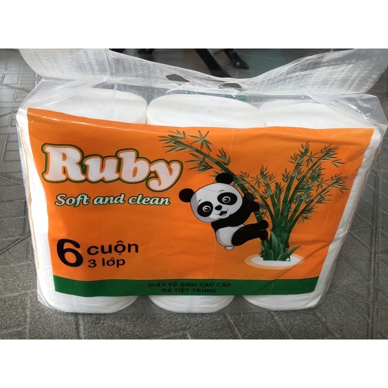 6 Cuộn Giấy vệ sinh gấu trúc Ruby không lõi Cao Cấp 3 Lớp Siêu dai, mềm mịn, Siêu tiết kiệm