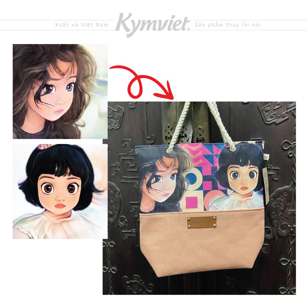 [Mua 1 được 3] Túi Tote Vải Canvas In Hình Chân Dung Kymviet 100% Handmade, Thiết Kế Thời Trang, Đựng Đồ Đa Năng