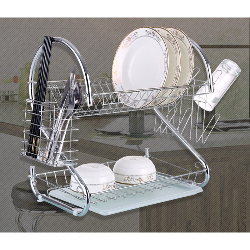 Giá để bát đĩa ionx 2 tầng có khay
