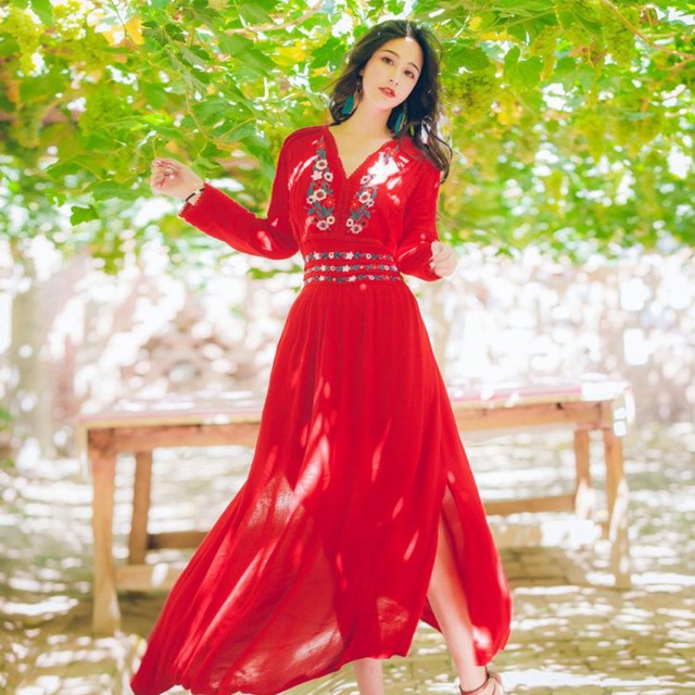 ĐẦM BOHO ĐỎ/TRẮNG THÊU HOA 480