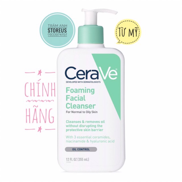 Sữa rửa mặt dịu nhẹ CERAVE Foaming Facial Cleanser ( da dầu 355ml/473ml )