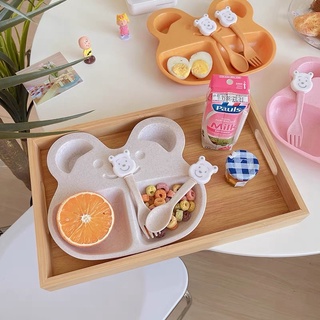 Khay ăn dặm, muỗng, dĩa lúa mạch 3 món cho bé Khay ăn dặm BLW cho bé ăn dặm