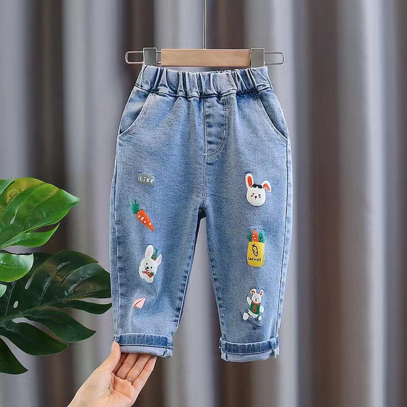 Quần Jeans Thêu Họa Tiết Thời Trang Cho Bé Gái