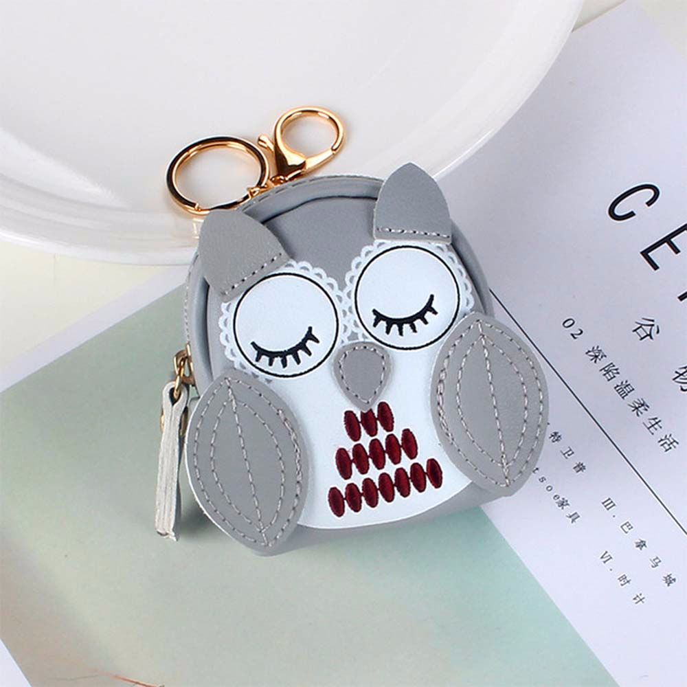 Ví đựng tiền xu mini kiểu móc khóa bằng da PU hình chim cú mèo dễ thương nhiều màu sắc xinh xắn dành cho nữ
