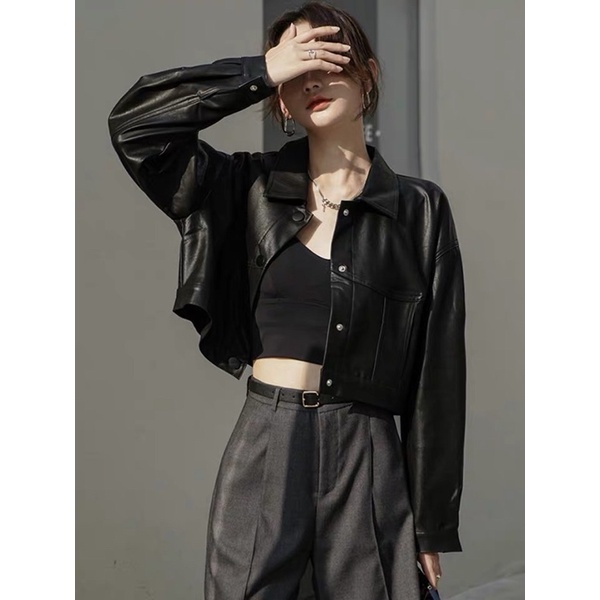 Áo khoác da croptop kiểu dáng hàn quốc