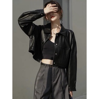 Áo khoác da croptop kiểu dáng hàn quốc