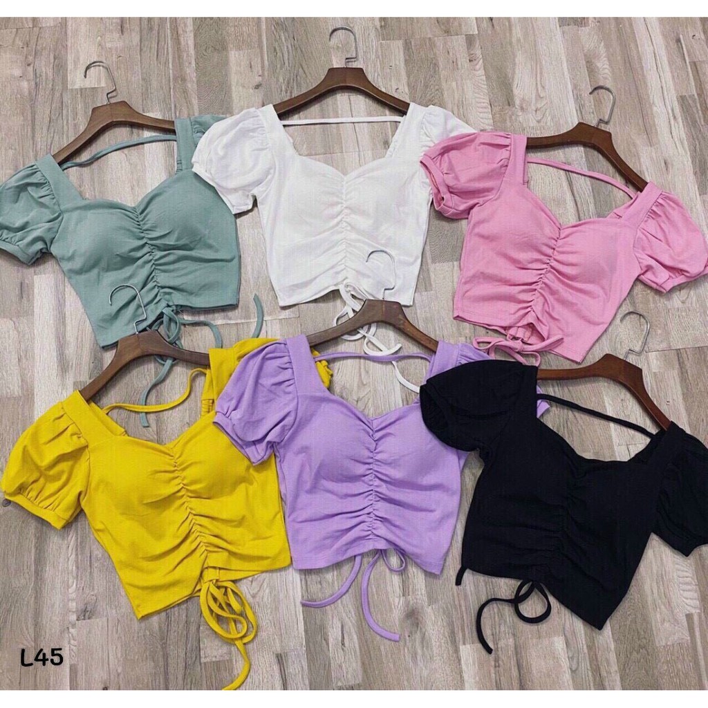 áo thun bozip croptop hở lưng v rút dây ngang sau xinh xắn kèm mút