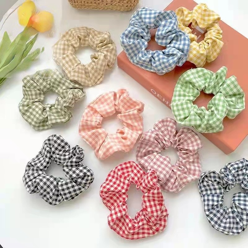 Dây Cột Tóc Cao Su Co Giãn Dày Dặn In Họa Tiết Caro / Heo Phong Cách Hàn Quốc Cổ Điển Thời Trang Cho Nữ