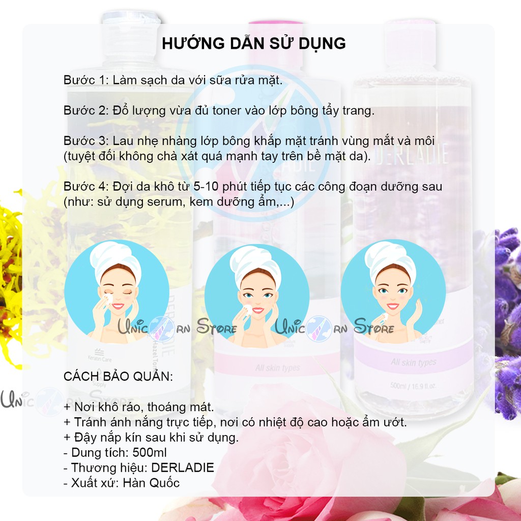 Nước Hoa Hồng Ngừa Mụn và Dưỡng Ẩm Derladie Toner 500ml