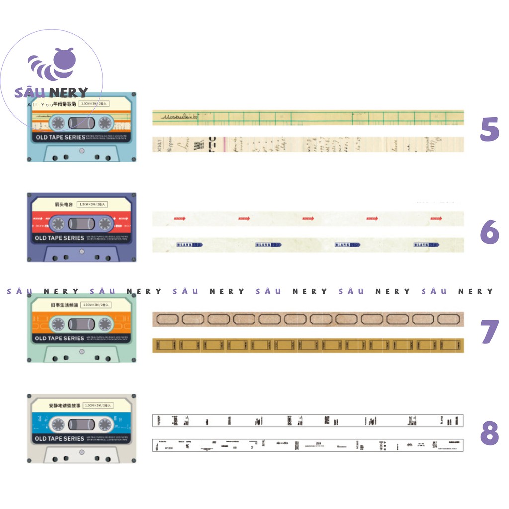 [SALE XẢ HÀNG] Sâu Nery - SN98 - Băng dán trang trí Washitape OLD TAPE SERIES