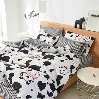 Bộ Chăn Ga Gối Cotton Poly Bò Sữa Chăn Chần Bông Dày Dặn