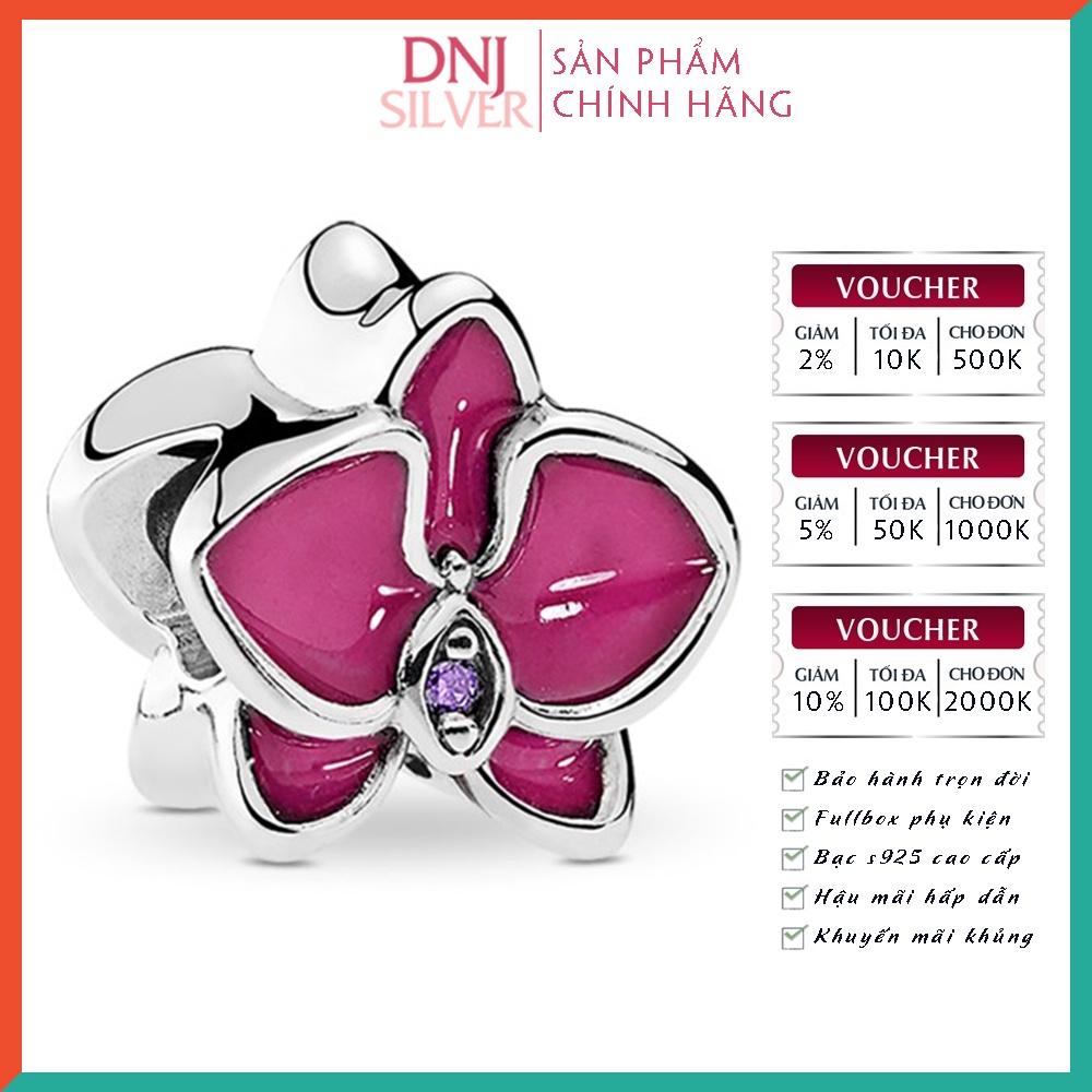 Charm bạc 925 cao cấp, hàng chuẩn bạc - Charm Orchid thích hợp để mix vòng tay charm - DN273