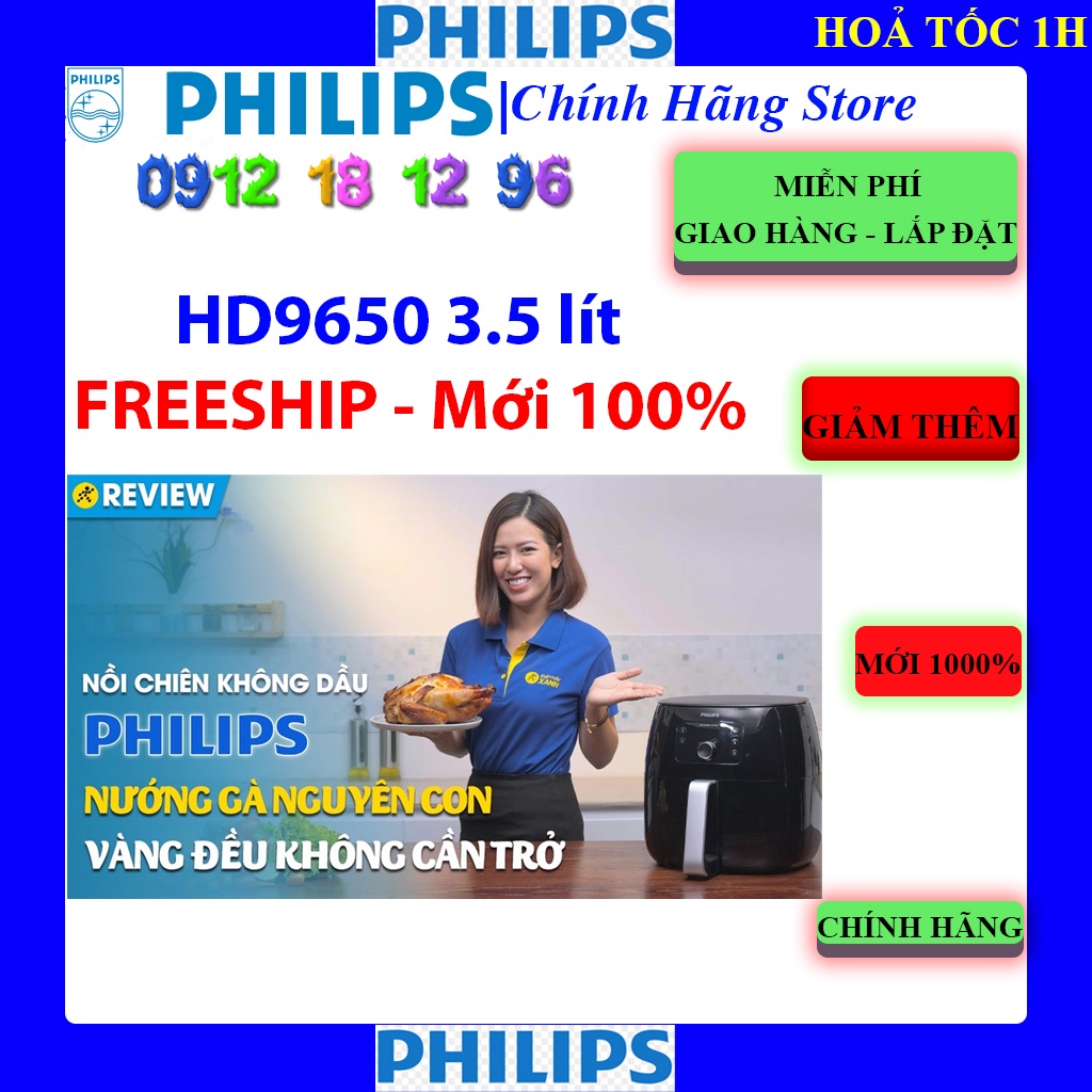 [Mã ELHAMS5 giảm 6% đơn 300K] [Philips HD9650] Nồi chiên không dầu Philips HD9650/91 3.5 lít