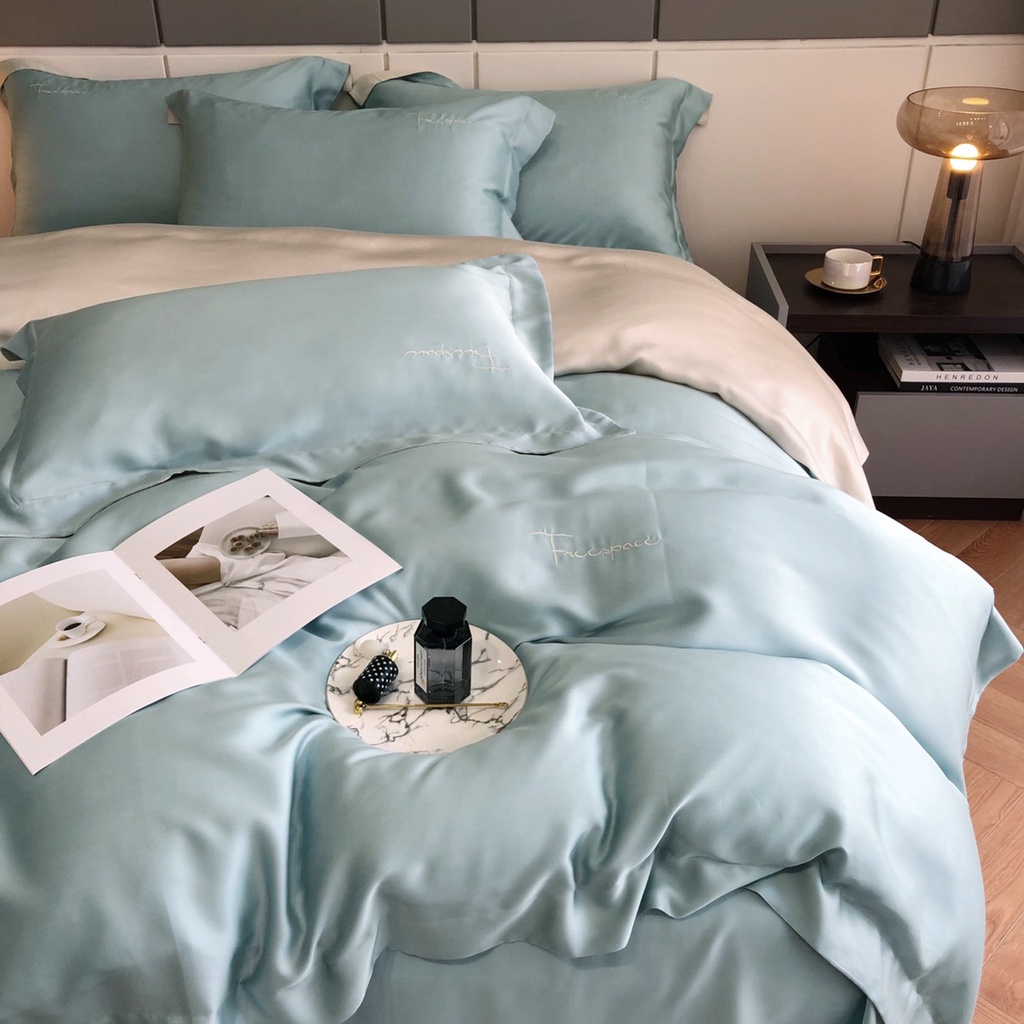 Siêu phẩm bộ chăn ga cao cấp 100%Tencel 120s Free, phối các màu độc đáo trendy 2022, chất siêu mát mịn