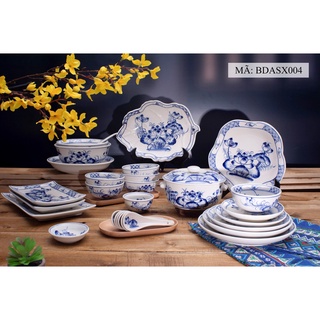 BỘ BÁT ĐĨA SEN CÀNH XANH