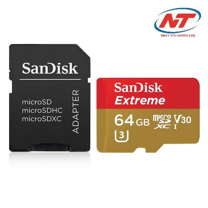 Thẻ Nhớ MicroSDXC SanDisk Extreme V30 U3 4K A2 64GB R160MB/s W60MB/s  - Kèm Adapter (Vàng) - Nhất Tín Computer
