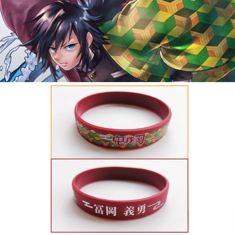flowersqueen Vòng tay cao su silicone in hình nhân vật anime Demon Slayer 3D thời trang cho nam nữ
