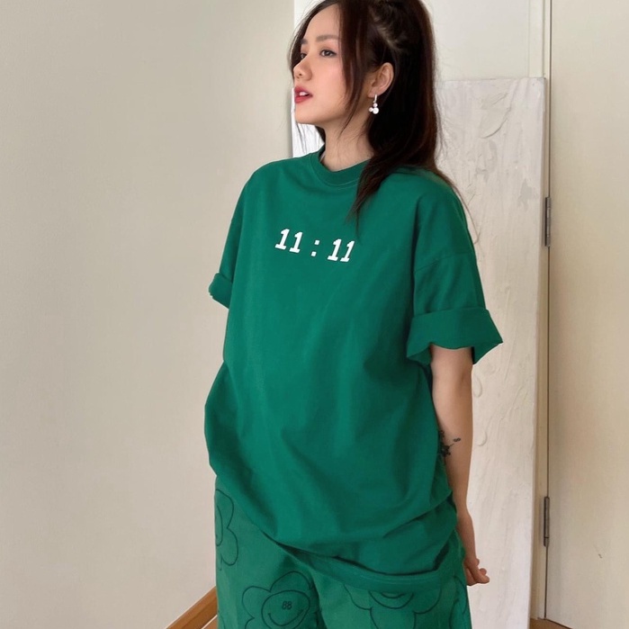 Áo phông nam nữ form rộng 2N Unisex thun cotton in 11:11 xanh