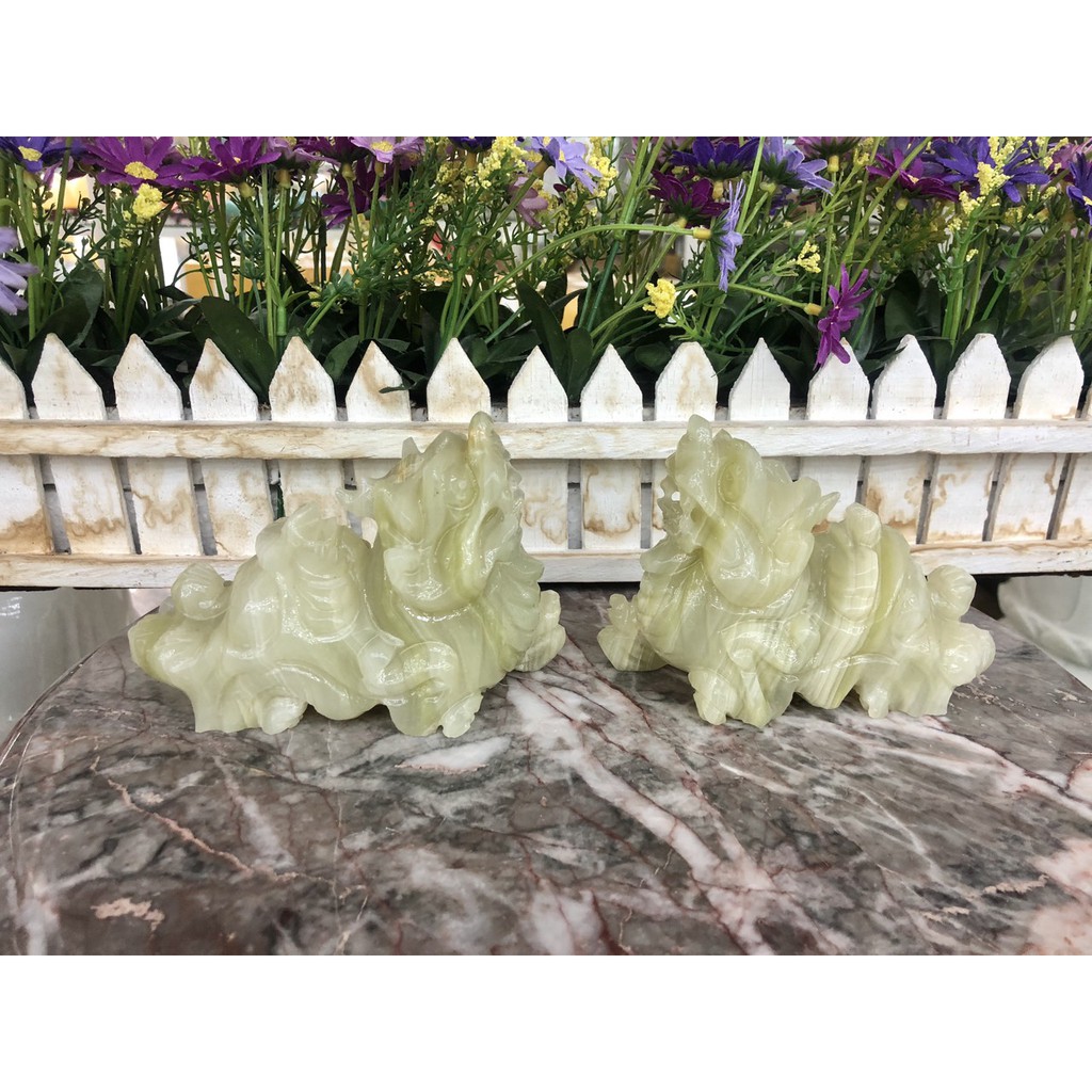 Cặp Tỳ Hưu phong thủy đá ngọc Onyx - Dài 12 cm