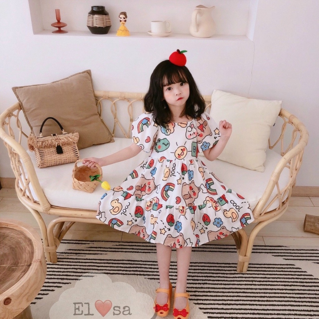 Váy bé gái - VÁY HOẠT HÌNH HỌA TIẾT CẦU VỒNG siêu xinh cho bé từ 1-10Tuổi