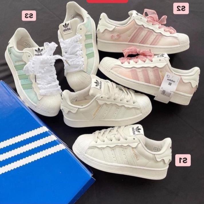 giày superstar mũi sò xanh,hồng,trắng mới, giày 3 vạch das sò 2022 cao cấp