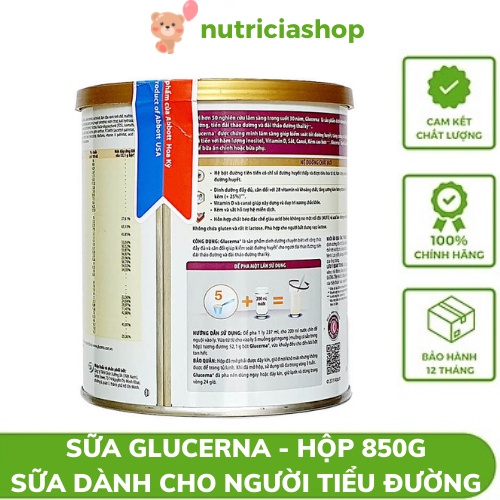 Sữa bột Glucerna hộp 850gr sữa dinh dưỡng cho người đái tháo đường  và tiểu đường thai kì