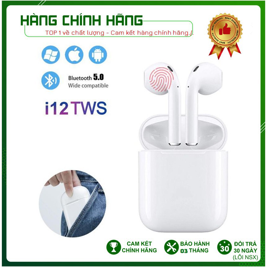 [Giá Hủy Diệt - Bảo hành 1 đổi 1] Tai Nghe i12 TWS Bluetooth 5.0 | Cảm ứng chạm | Mở nắp kết nối cho IOS & Android