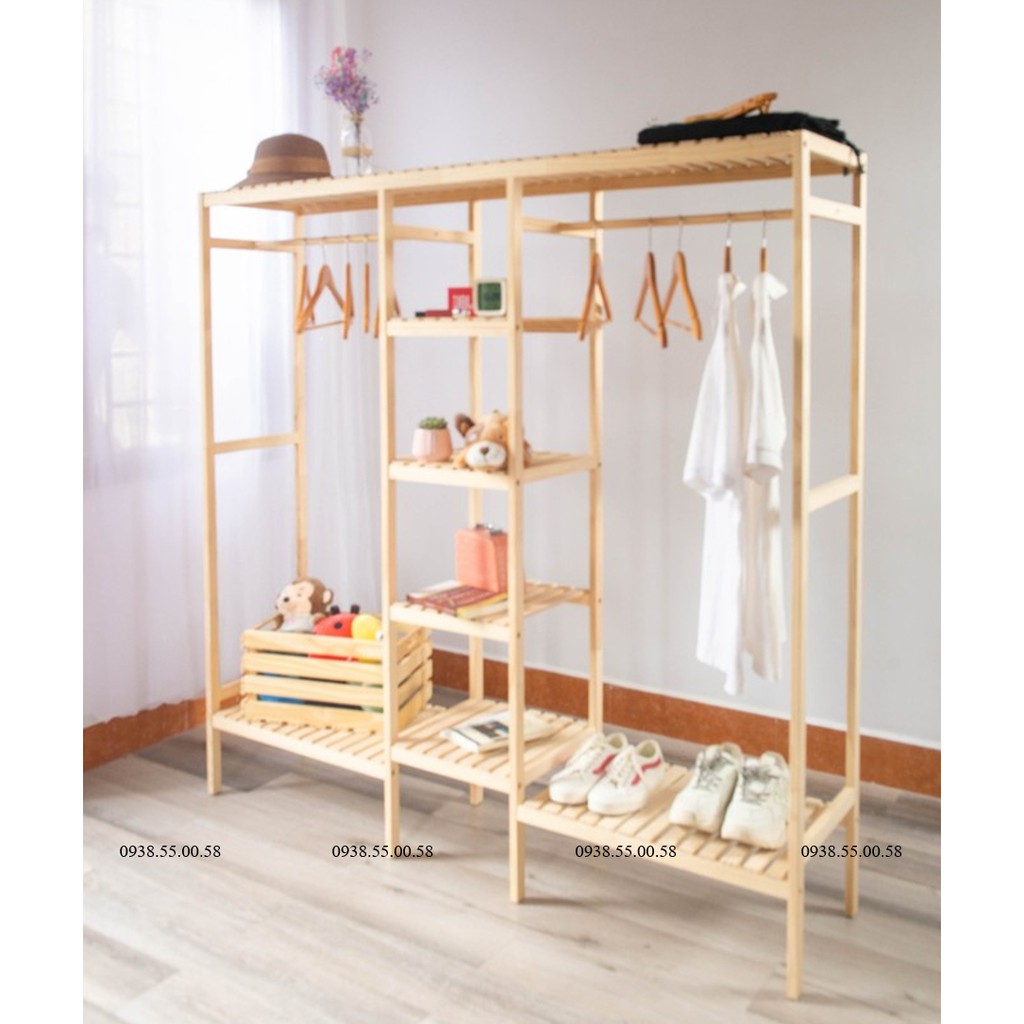[Mã LIFEHL30K giảm 15% đơn 150K] Tủ treo quần áo 3 gian gỗ Thông - Kệ treo quần áo 3 gian  GIÁ XƯỞNG