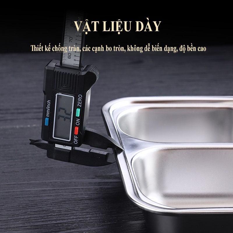 Khay cơm inox 304 cấp thực phẩm an toàn vệ sinh, GDAY, sâu lòng có nắp - LOKING