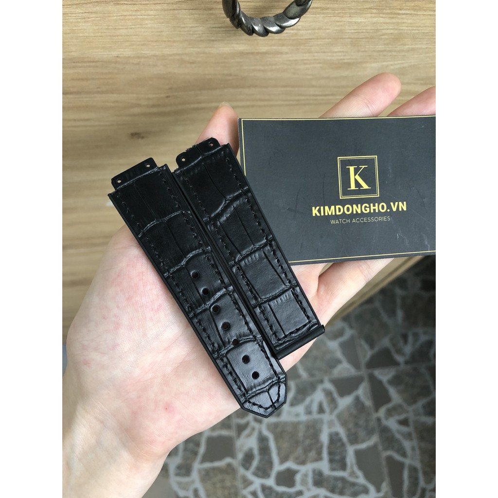 Dây Đồng Hồ HUBLOT Case 38 Lót Da Vân Đen Size Dây 15 - 23 - 20 TẶNG TOVIT THAY DÂY