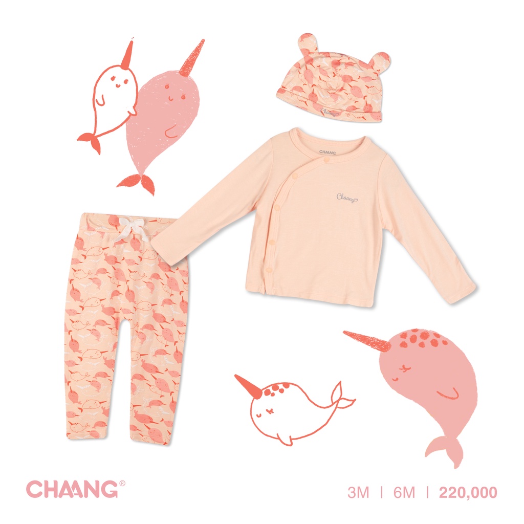 [CHAANG] Set bộ quần áo cúc chéo kèm mũ Sea cam cho bé