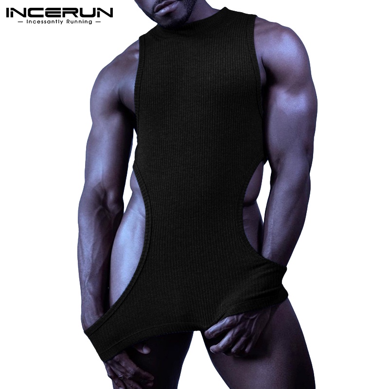 Áo ba lỗ INCERUN dệt kim cổ tròn khoét lỗ ôm dáng thời trang cho nam