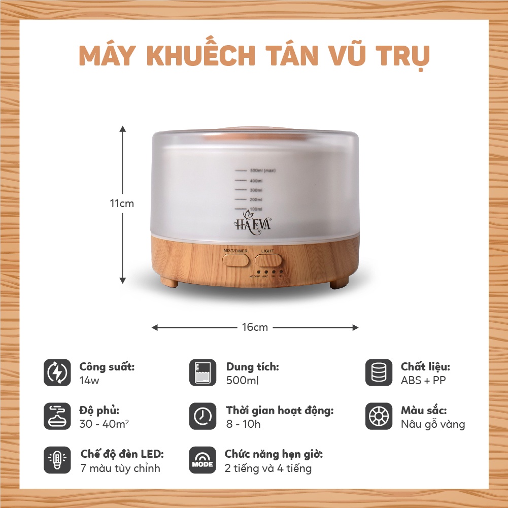 Máy xông tinh dầu Haeva Vũ Trụ Chất liệu cao cấp,tính năng Phát nhạc Bluetooth ,hẹn giờ thông minh, Đèn Led 7 màu