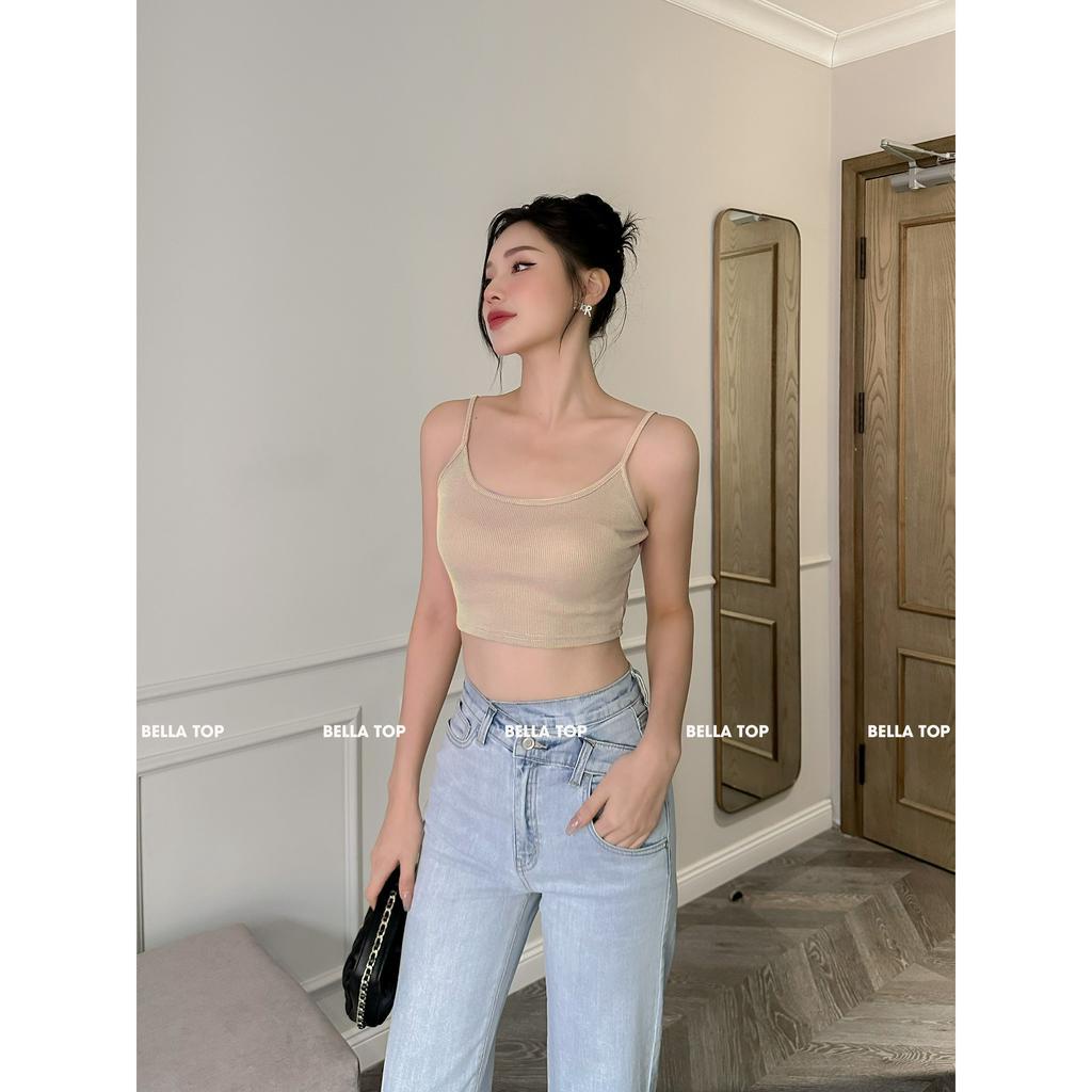 Áo croptop 2 dây chất liệu thun gân lỗ cao cấp co giãn 4 chiều thoáng mát MS31, BELLA TOP