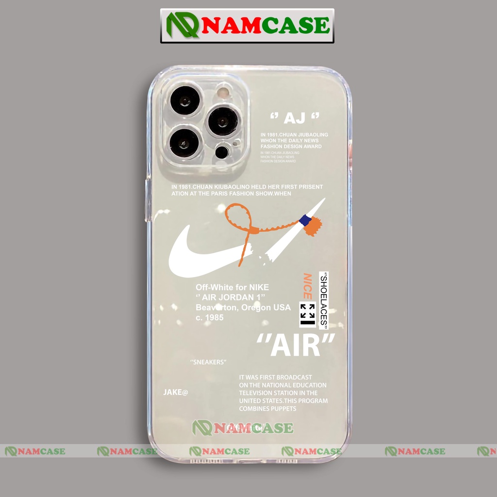 Ốp lưng iPhone Nike chống sốc viền vuông silicon trong suốt bvc cho iphone 6/6s/7/8/X/XS/XR/11/12/13 Pro Plus Max