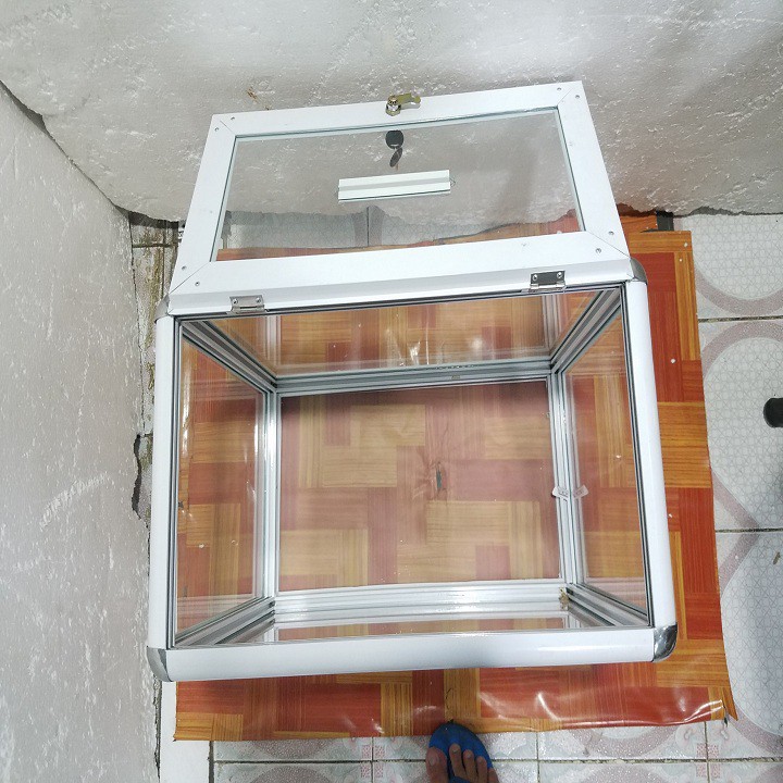 Thùng từ thiện - Hòm phiếu nhôm kính cao cấp - Hàng đặt - T01NT-603550-HĐ-