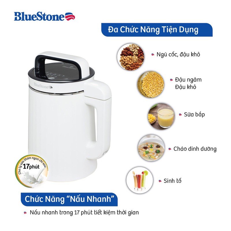 Máy Làm Sữa Hạt Đa Năng BlueStone SMB-7730 - Lõi thép không gỉ 304 , Dung tích 1,3L Chính hãng Bảo Hành 2 năm